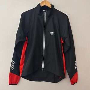 Descente Men's Large Cycling Jacket‎ Black Red Lightweight Windbreaker Full Zip
